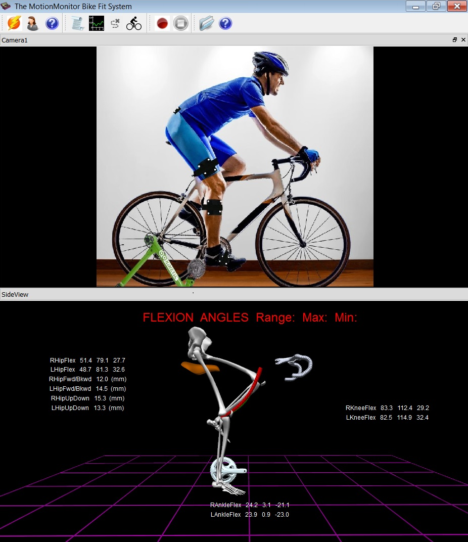 The MotionMonitor analyzing a stationary bicycle rider